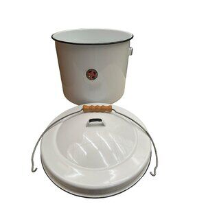 NOS Vintage White Enamelware Chamber Pot Planter, Bucket Rustic Decor Farmhouse